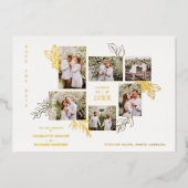 6 Photos Collage Wedding Botanical Branches Frame Folie Uitnodiging (Voorkant)
