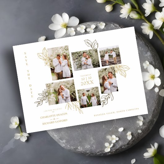 6 Photos Collage Wedding Botanical Branches Frame  Save The Date