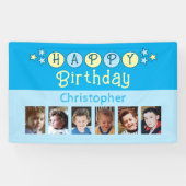 6 photos happy birthday name kids blue party spandoek (Horizontaal)