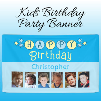 6 photos happy birthday name kids blue party spandoek