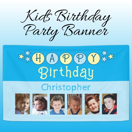 6 photos happy birthday name kids blue party spandoek