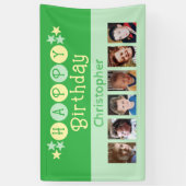 6 photos happy birthday name kids green party spandoek (Verticaal)