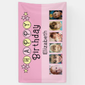 6 photos happy birthday name kids pink party spandoek (Verticaal)
