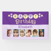 6 photos happy birthday name kids purple party spandoek (Horizontaal)