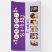 6 photos happy birthday name kids purple party spandoek (Verticaal)