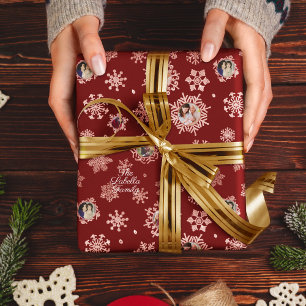 6 Pic Custom Roos Gold Glitter Snowflakes Red Cade Cadeaupapier