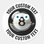 6 Pool 8 Bal Gepersonaliseerde Tekst Custom Happy Ronde Sticker (Voorkant)