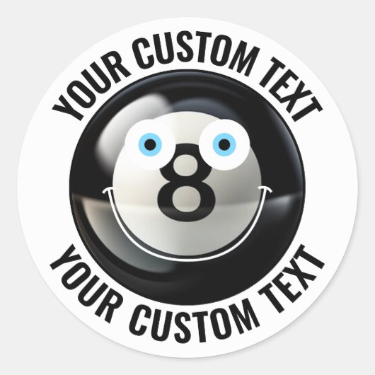 6 Pool 8 Bal Gepersonaliseerde Tekst Custom Happy Ronde Sticker (Voorkant)