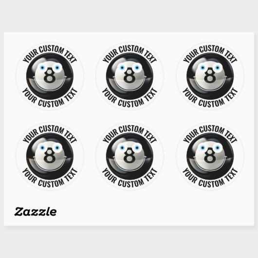6 Pool 8 Bal Gepersonaliseerde Tekst Custom Happy Ronde Sticker (Vel)