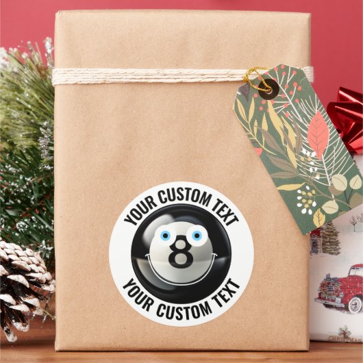 6 Pool 8 Bal Gepersonaliseerde Tekst Custom Happy Ronde Sticker (Feestdagen)