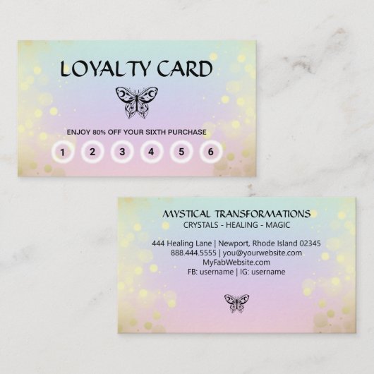 *~* 6 Punch Butterfly Moth Magic Rainbow Pastel  Klantenkaartje (Voorkant / Achterkant)