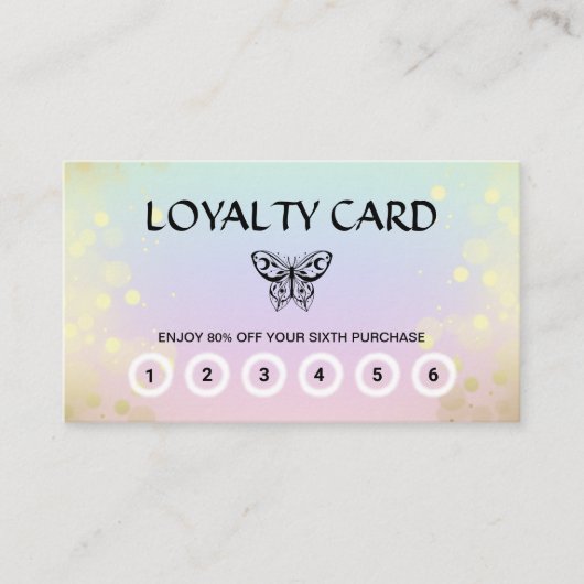 *~* 6 Punch Butterfly Moth Magic Rainbow Pastel  Klantenkaartje (Voorkant)