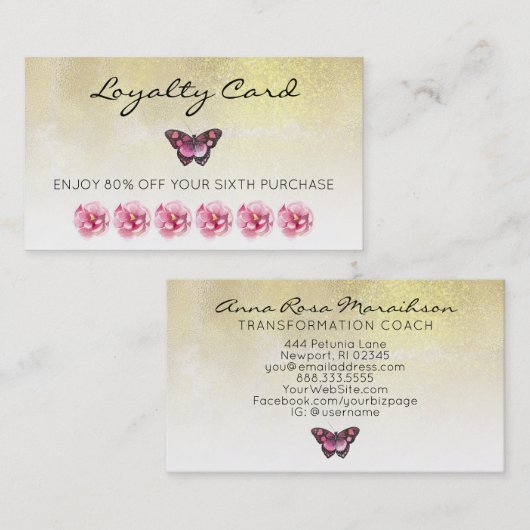*~* 6 Punch Hole Flowers Butterfly Loyalty Card Visitekaartje (Voorkant / Achterkant)