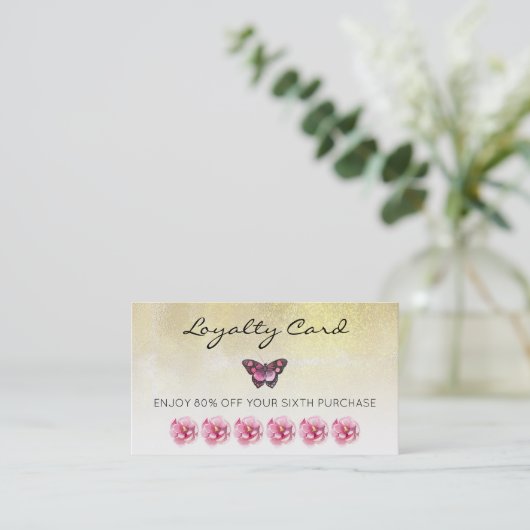*~* 6 Punch Hole Flowers Butterfly Loyalty Card Visitekaartje (Staand voorkant)