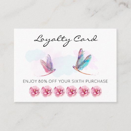 *~* 6 Punch Hole Pink Blue Dragonfly Loyalty Card (Voorkant)
