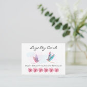 *~* 6 Punch Hole Pink Blue Dragonfly Loyalty Card (Staand voorkant)