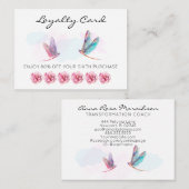 *~* 6 Punch Hole Pink Blue Dragonfly Loyalty Card (Voorkant / Achterkant)