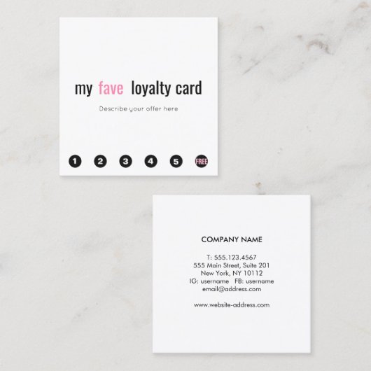 6 Punch Pink Beauty Salon Customer Loyalty Kaart (Voorkant / Achterkant)