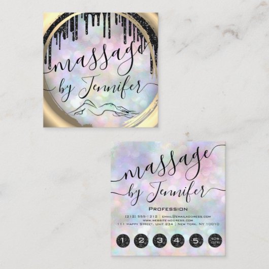 6 Punks Massage Spa Wellness Studio Holograaf Vierkante Visitekaartje (Voorkant / Achterkant)