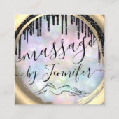 6 Punks Massage Spa Wellness Studio Holograaf Vierkante Visitekaartje (Voorkant)