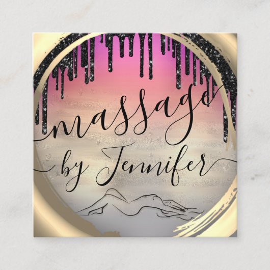6 Punks Massage Spa Wellness Studio Pink Gold Vierkante Visitekaartje (Voorkant)