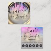 6 Punts Hair Lash Makeup Studio Pink Gold Blue Vierkante Visitekaartje (Voorkant / Achterkant)