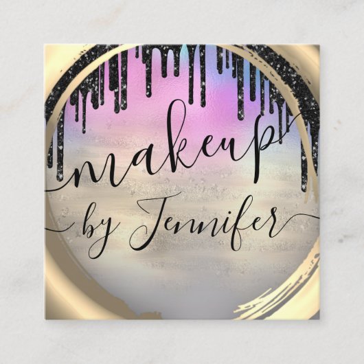 6 Punts Hair Lash Makeup Studio Pink Gold Blue Vierkante Visitekaartje (Voorkant)