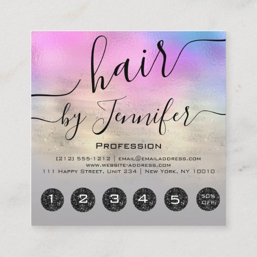 6 Punts Hair Lash Makeup Studio Pink Gold Blue Vierkante Visitekaartje (Achterkant)