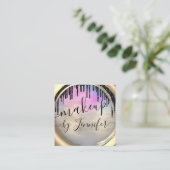 6 Punts Hair Lash Makeup Studio Pink Gold Blue Vierkante Visitekaartje (Staand voorkant)