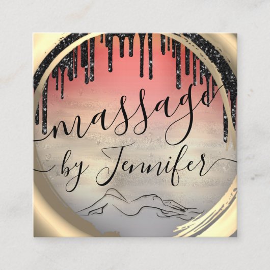 6 Punts Massage Spa Wellness Studio Unieke Gold Vierkante Visitekaartje (Voorkant)