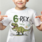 6-Rex Cute Dinosaur Theme 6th Birthday Party Name  T-shirt