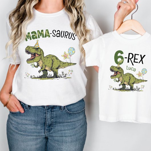 6-Rex Cute Dinosaur Theme 6th Birthday Party Name  T-shirt