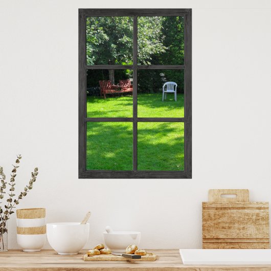 6 Rustic Pane Faux-venster met een Uitzicht achter Poster (Keuken)