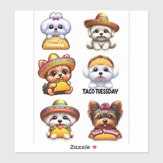 6 Schattigee Taco dinsdag Puppies Sticker (Vel)