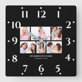 6 Secties Aangepast foto Eenvoudig elegant zwart L Vierkante Klok
