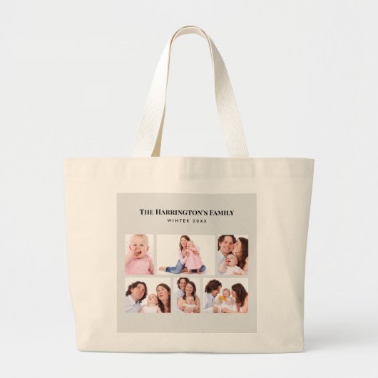 6 Secties Aangepaste foto-minimalistisch grijze Li Grote Tote Bag (Voorkant)