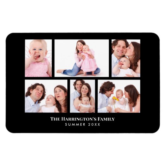 6 Secties Aangepaste foto zwarte Lijsten Magneet (Horizontaal)