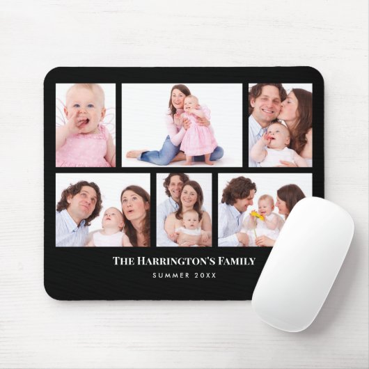 6 Secties Aangepaste foto zwarte Lijsten Muismat (Met muis)