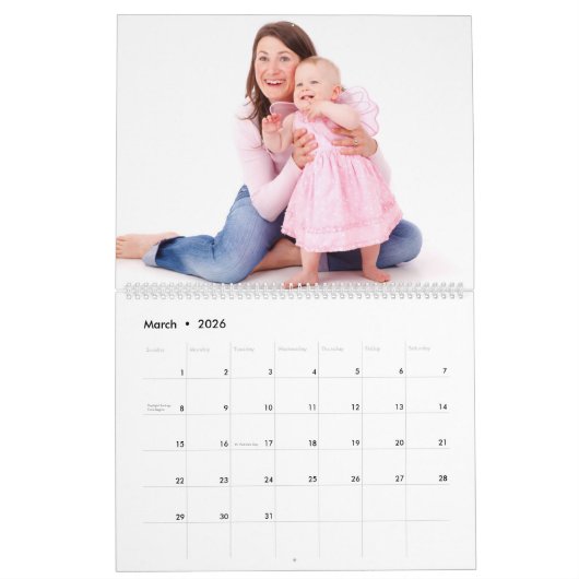 6 secties Familiefoto Minimalistische Grijze Lijst Kalender (Mar 2026)