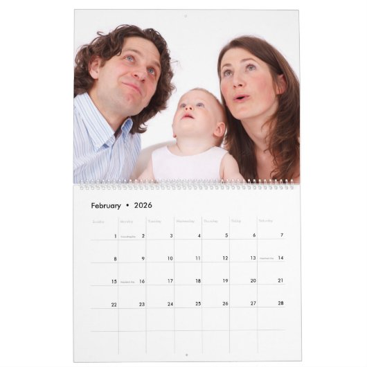 6 secties Familiefoto Minimalistische Grijze Lijst Kalender (Feb 2026)