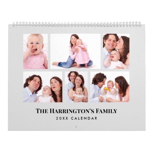 6 secties Familiefoto Minimalistische Grijze Lijst Kalender (Hoes)