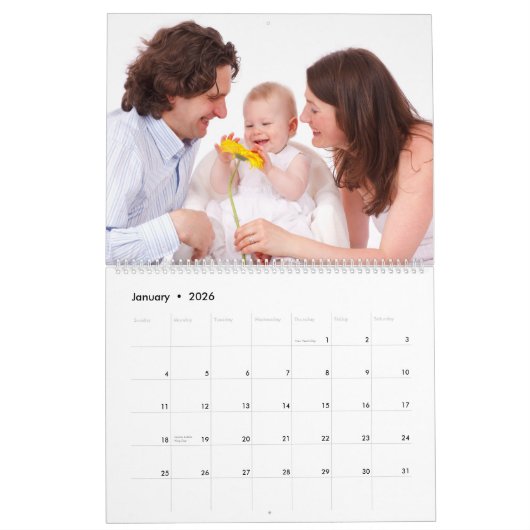 6 secties Familiefoto Minimalistische Grijze Lijst Kalender (Jan 2026)