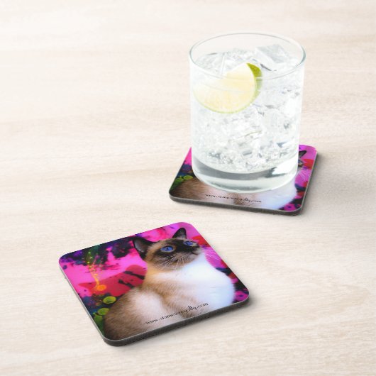 6 Siamese harde onderzetters met kurk achterzijde (Rechterzijde)