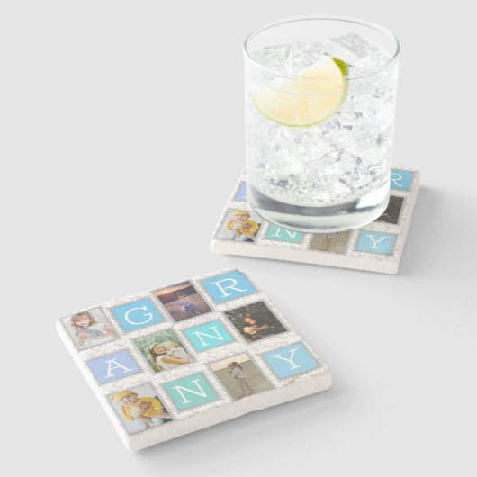 6 Six Collage Cute Baby Family Love Granny Stenen Onderzetter (Zijkant)