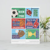 6 Sport Kinder Classroom Valentijnsdag Kaarten Briefhoofd (Staand voorkant)