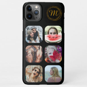 6 Square Photo Collage Black Monogram iPhone Case 11Pro Max Hoesje