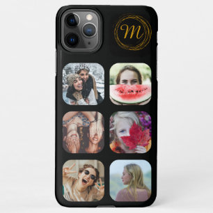 6 Square Photo Collage Black Monogram iPhone Case iPhone 11Pro Max Hoesje