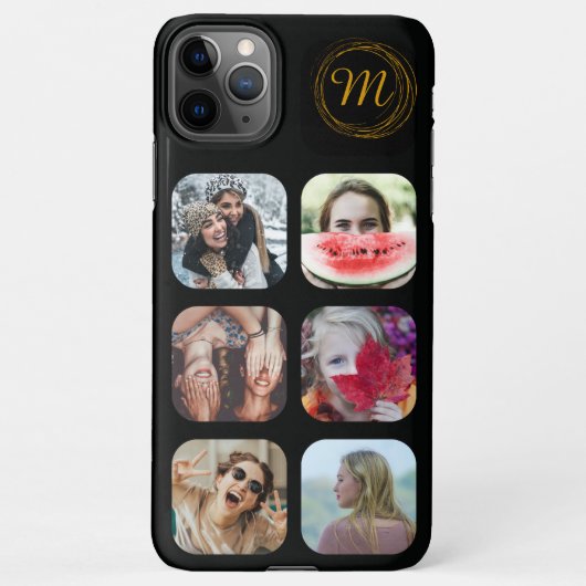 6 Square Photo Collage Black Monogram iPhone Case iPhone Hoesje (Achterkant)