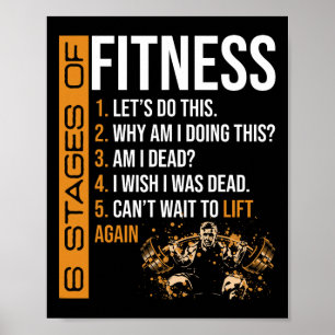 6 stadia van fitness gewichtheffen oefening fitnes poster