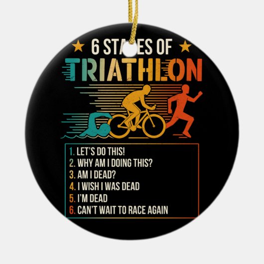 6 stadia van triatlon atleten hardlopen keramisch ornament (Voorkant)